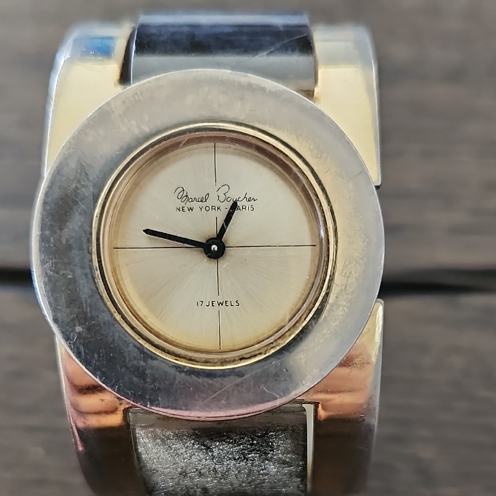Vintage MARCEL BOUCHER 17-Jewel Bangle Watch, Gray Lucite & Metal (Parts/Repair)